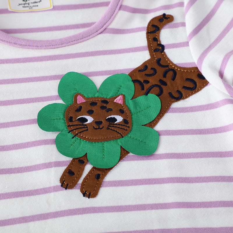 Girls cotton dress with embroidered animal motifs and flower appliqués Mune Fashion