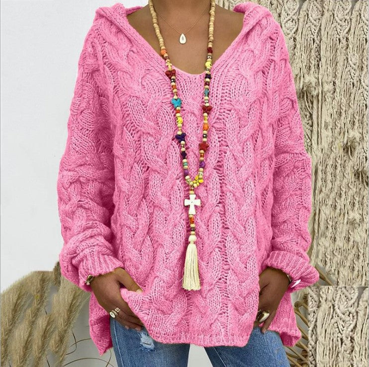 Women's chunky knit hoodie with cable pattern and loose oversized fit Mune Fashion
