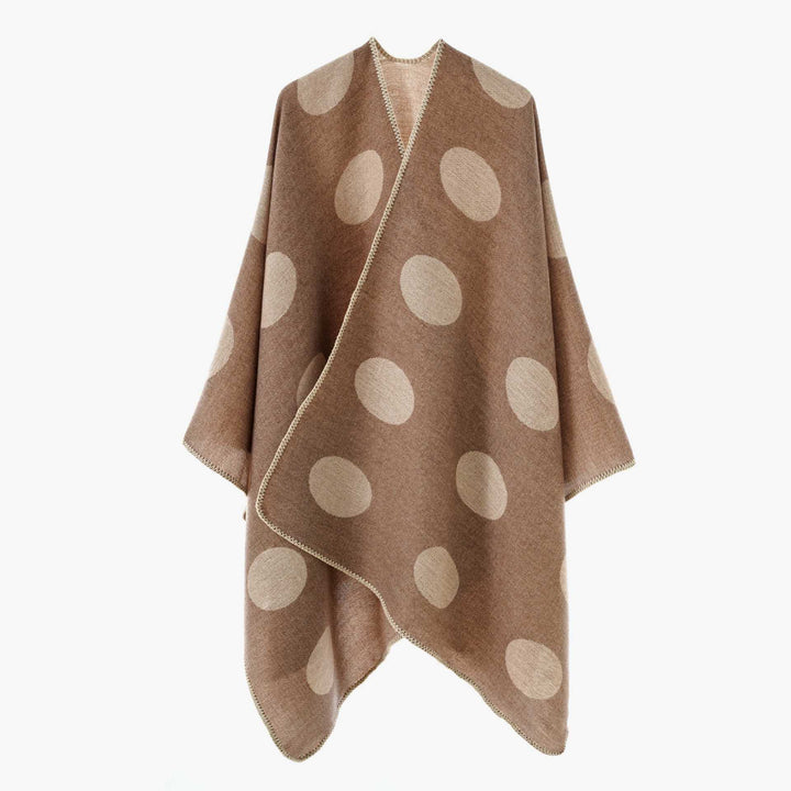 Women's dot overlay cape made of wool blend with decorative stitch Mune Fashion