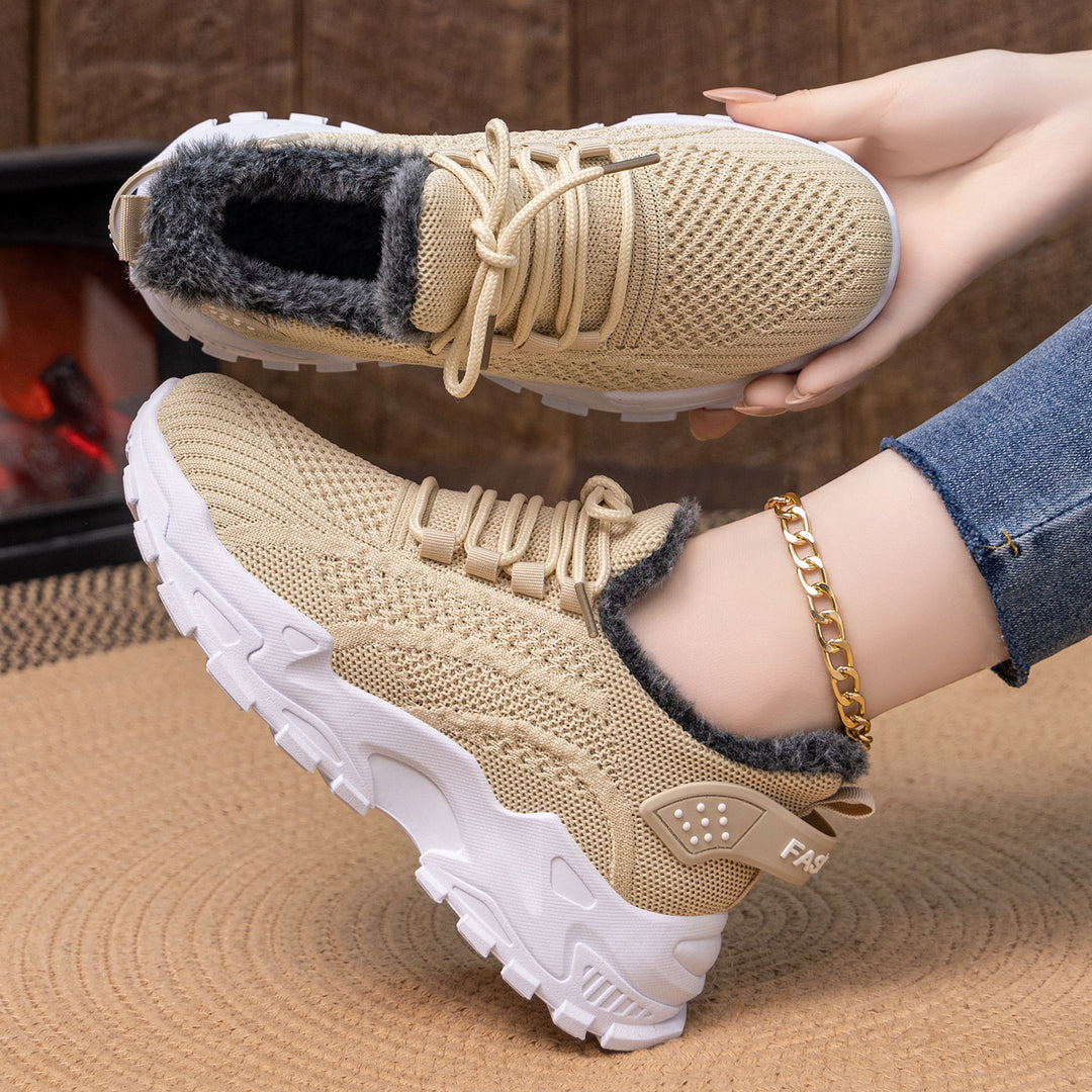 Women's knitted winter chunky sneakers with cozy faux fur lining and profiled cushioning sole Mune Fashion