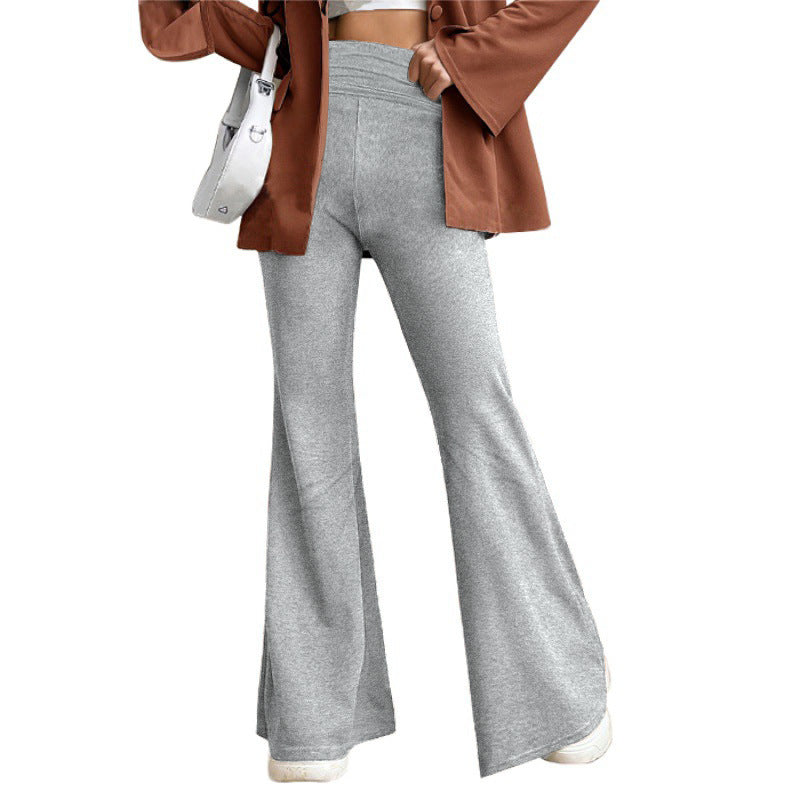 Women's High-Waist Flared Trousers with Wide Leg and Elastic Comfort Waistband Mune Fashion