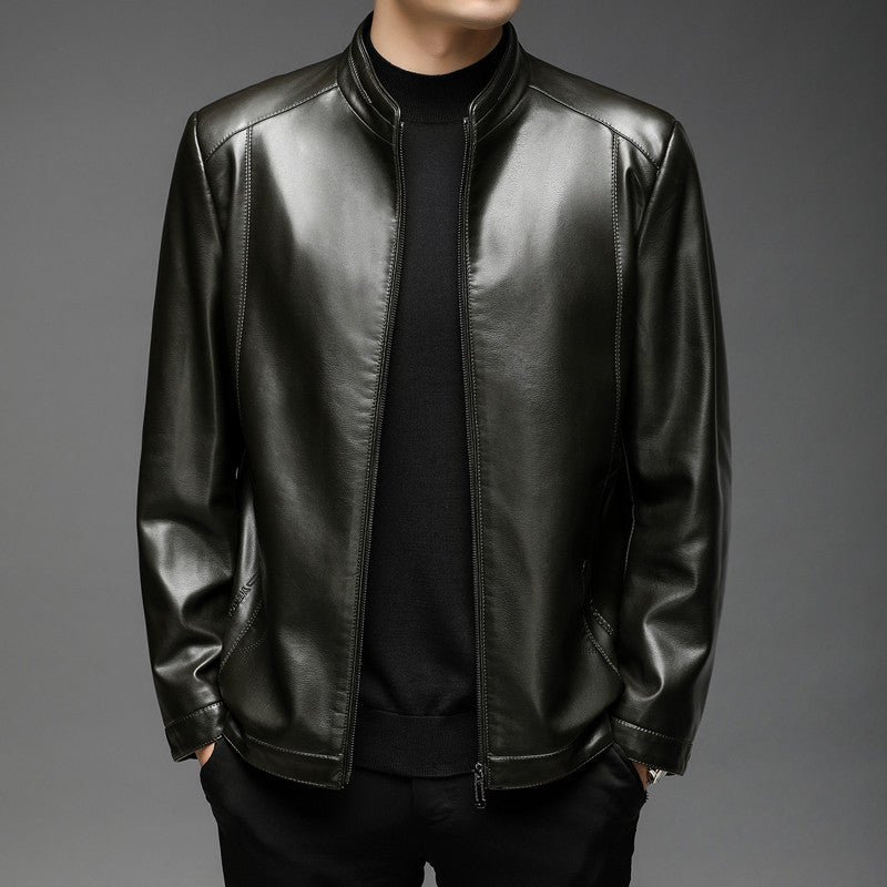 Men's Slim-Fit Faux Leather Jacket with Stand Collar and Hidden Zipper Mune Fashion