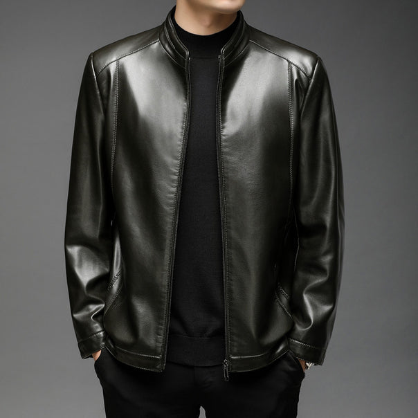 Men's Slim-Fit Faux Leather Jacket with Stand Collar and Hidden Zipper Mune Fashion