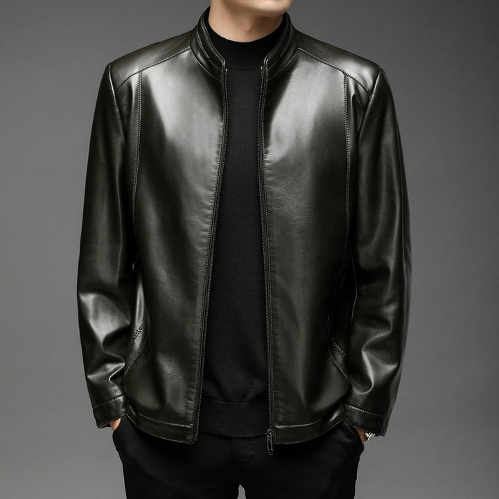 Men's Slim-Fit Faux Leather Jacket with Stand Collar and Hidden Zipper Mune Fashion