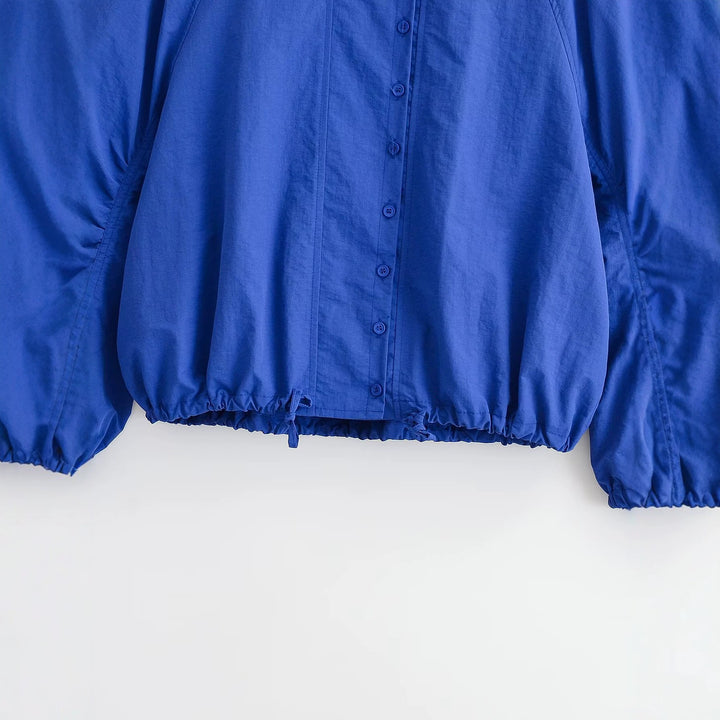 Women's Short Windbreaker with Voluminous Balloon Sleeves and Stand-Up Collar Drune