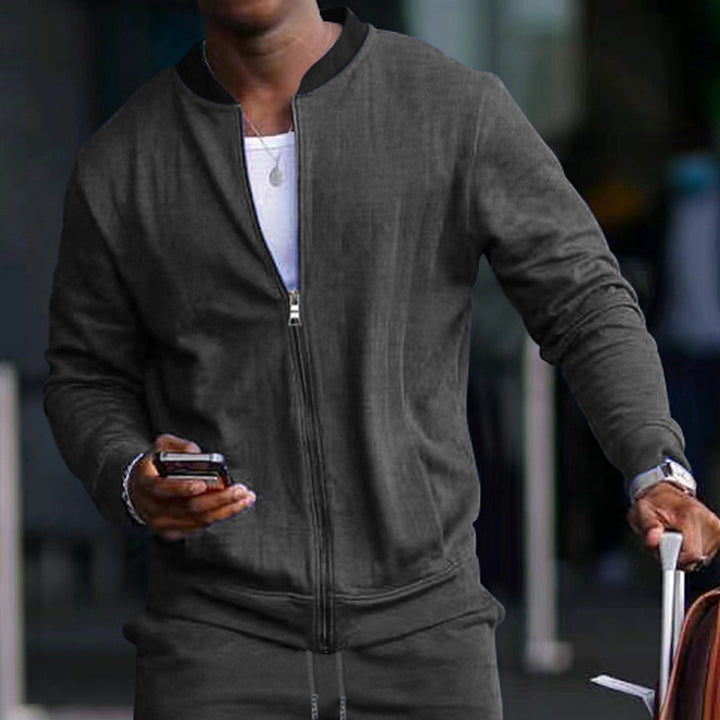 Men's minimalist bomber jacket with full-zip, ribbed stand collar & side pockets Mune Fashion