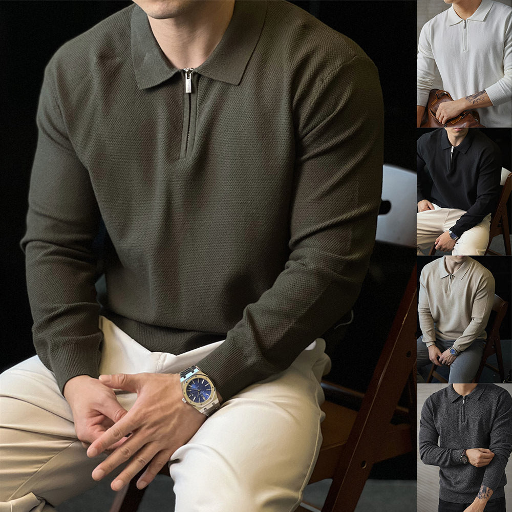 Men's Stylish Long Sleeve Polo Shirt with Zipper Mune Fashion