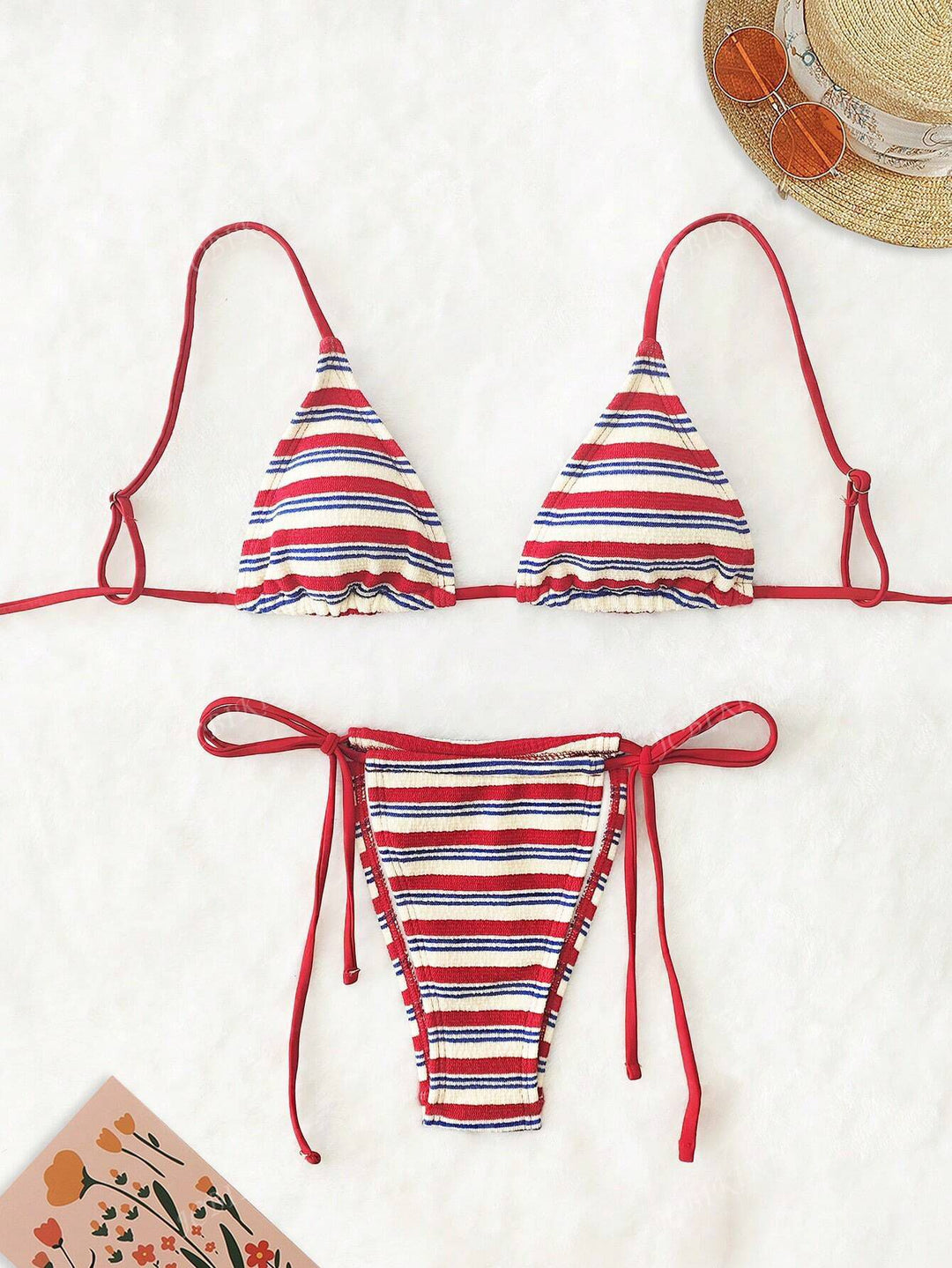 Women Triangle Bikini with Colorful Stripe Pattern Mune Fashion