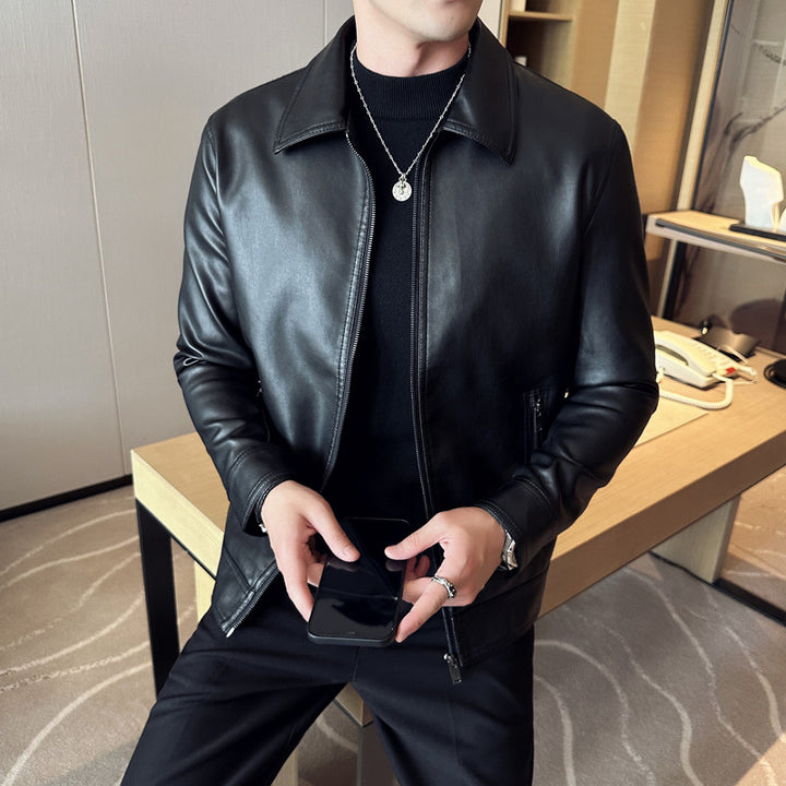 Men's slim-fit faux leather blouson with shirt collar and concealed zipper Mune Fashion