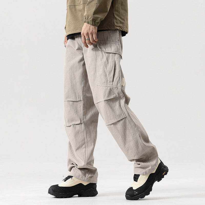 Men's Loose Cargo Pants with Reinforced Knee Panels and Multi-Pockets Drune
