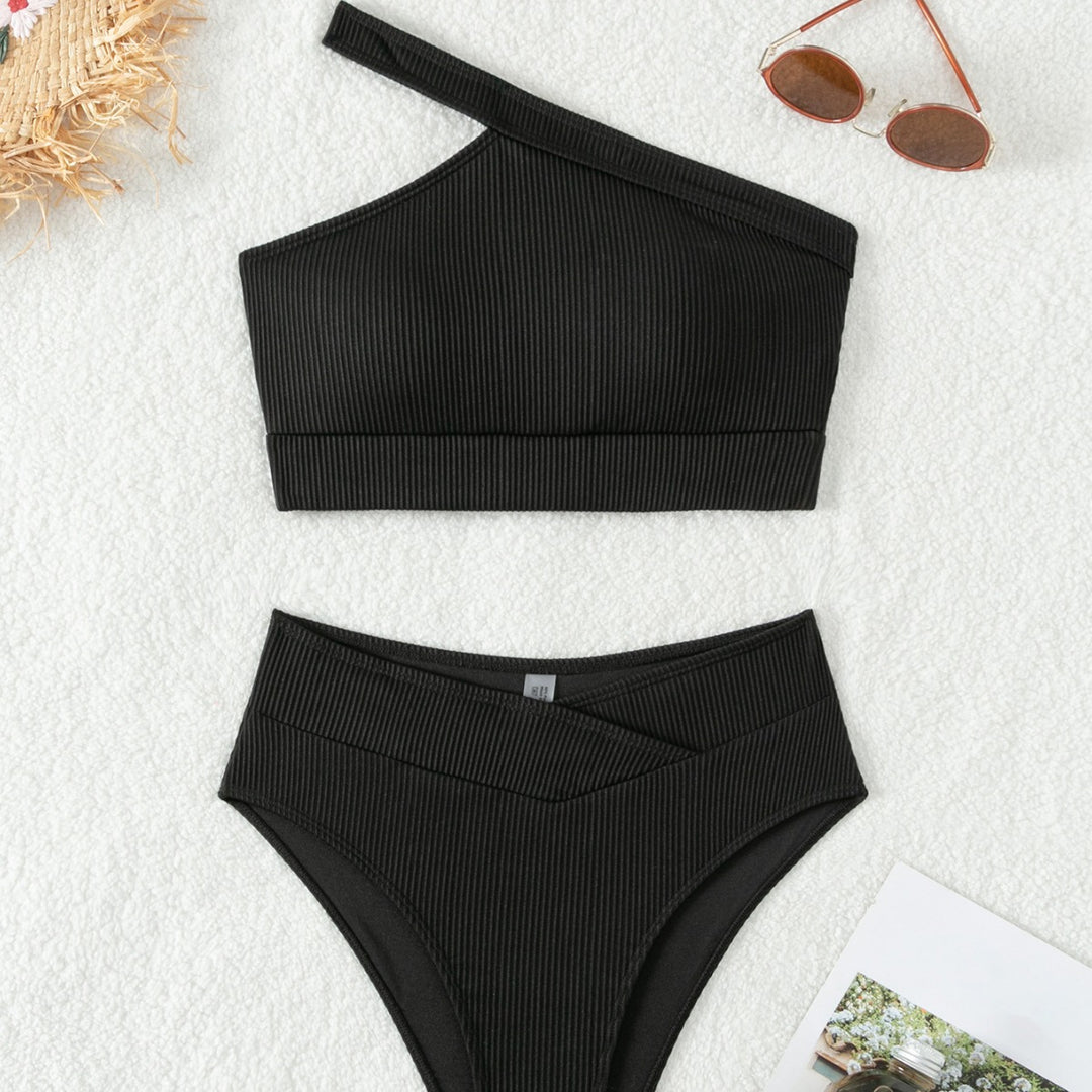 Women's One-Sided Cut Bikini Top and High-Waisted Bikini Bottom Mune Fashion