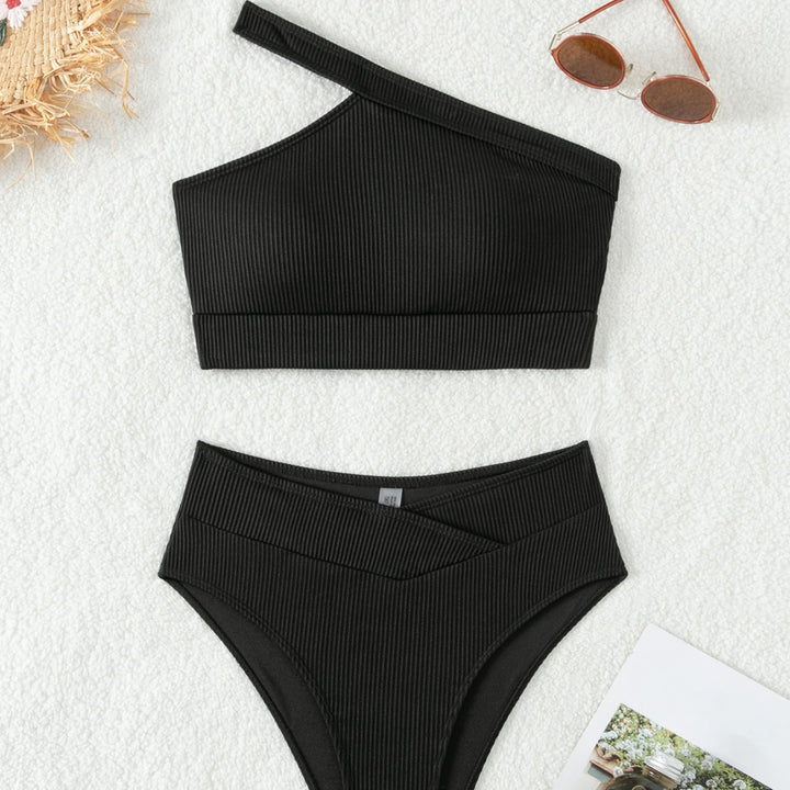 Women's One-Sided Cut Bikini Top and High-Waisted Bikini Bottom Mune Fashion