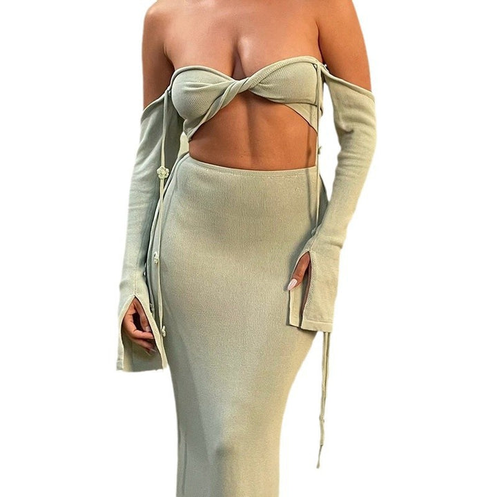 Women's form-fitting maxi dress with innovative sleeves Mune Fashion