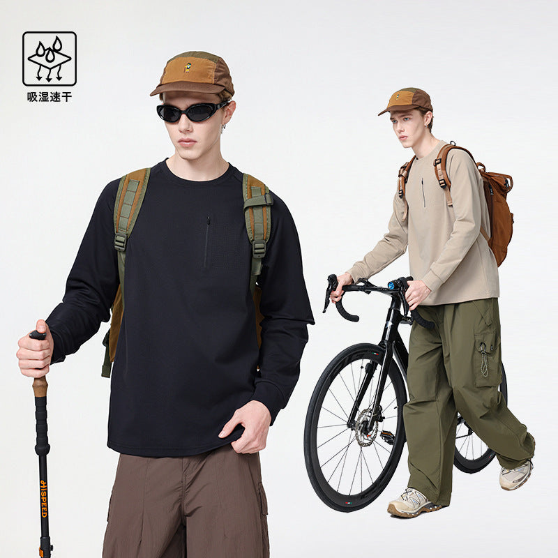 Men's crew neck sweatshirt with chest zipper, perforated utility flap, and relaxed fit Mune Fashion
