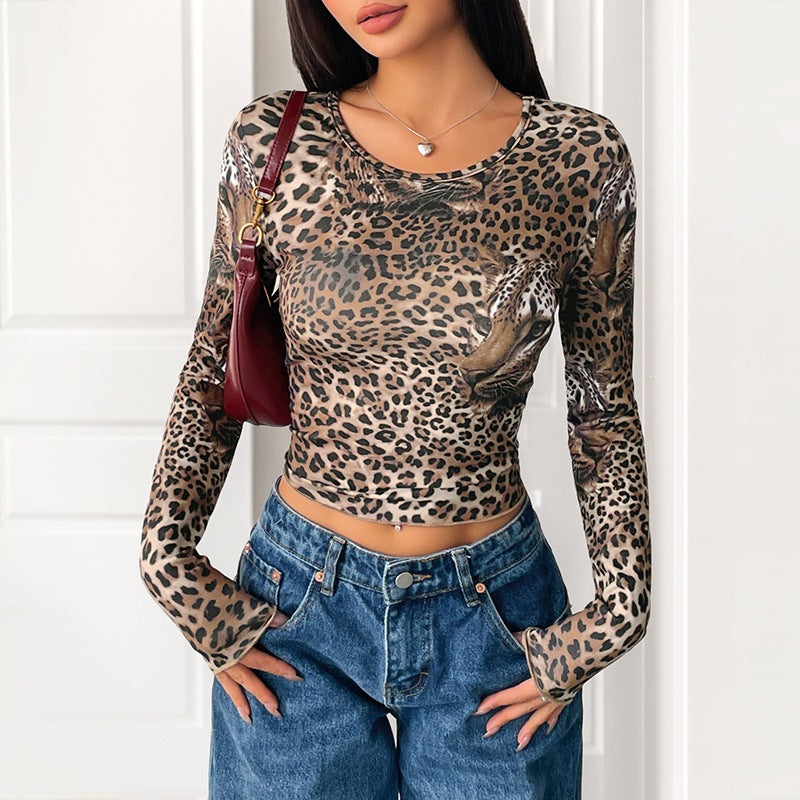 Women Trendy Long Sleeve Shirt with Leopard Print Mune Fashion