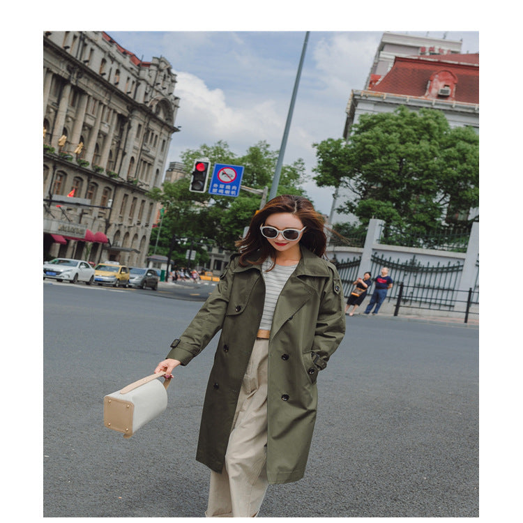 Women Mid-length Trench Coat with figure-flattering tie belt and adjustable cuffs Mune Fashion