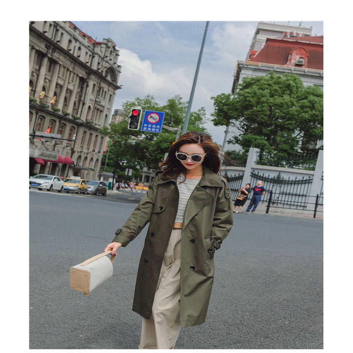 Women Mid-length Trench Coat with figure-flattering tie belt and adjustable cuffs Mune Fashion