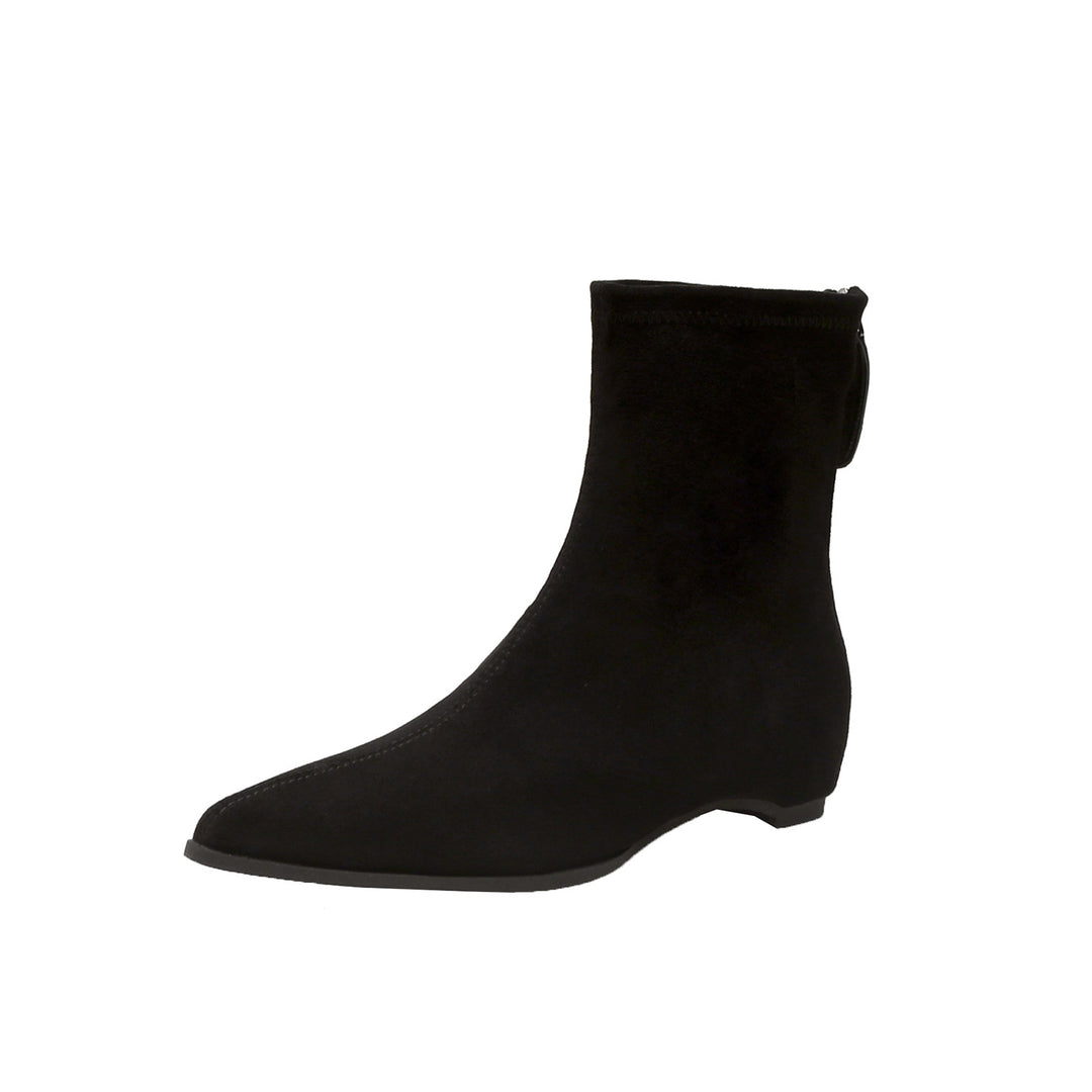 Women Narrow pointed suede ankle boots with hidden wedge heel and heel strap Mune Fashion