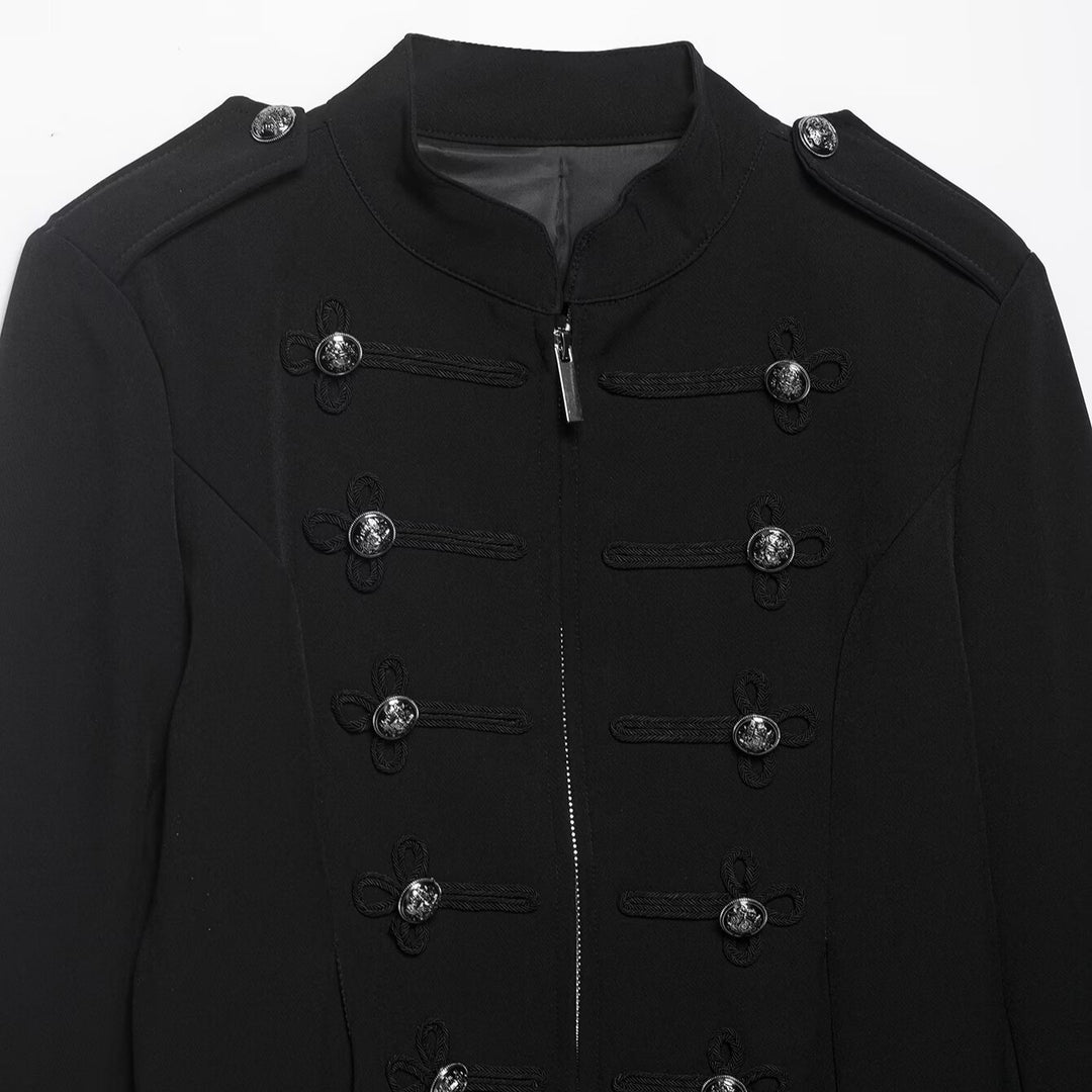 Women’s military-inspired short jacket with stand-up collar, decorative cords, and epaulettes Mune Fashion