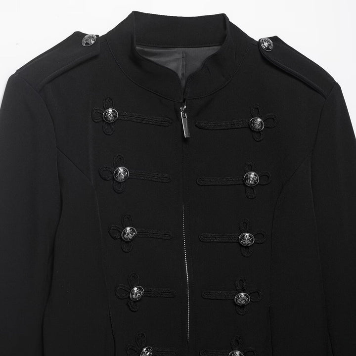 Women’s military-inspired short jacket with stand-up collar, decorative cords, and epaulettes Mune Fashion