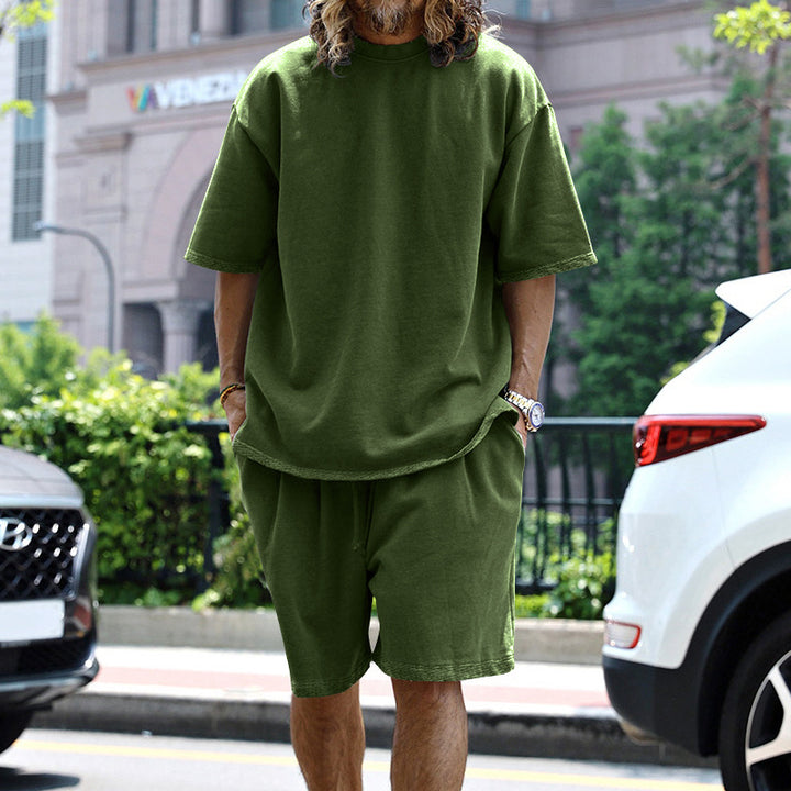 Men's casual short-sleeve shirt with loose sweat shorts made of heavy cotton jersey Mune Fashion
