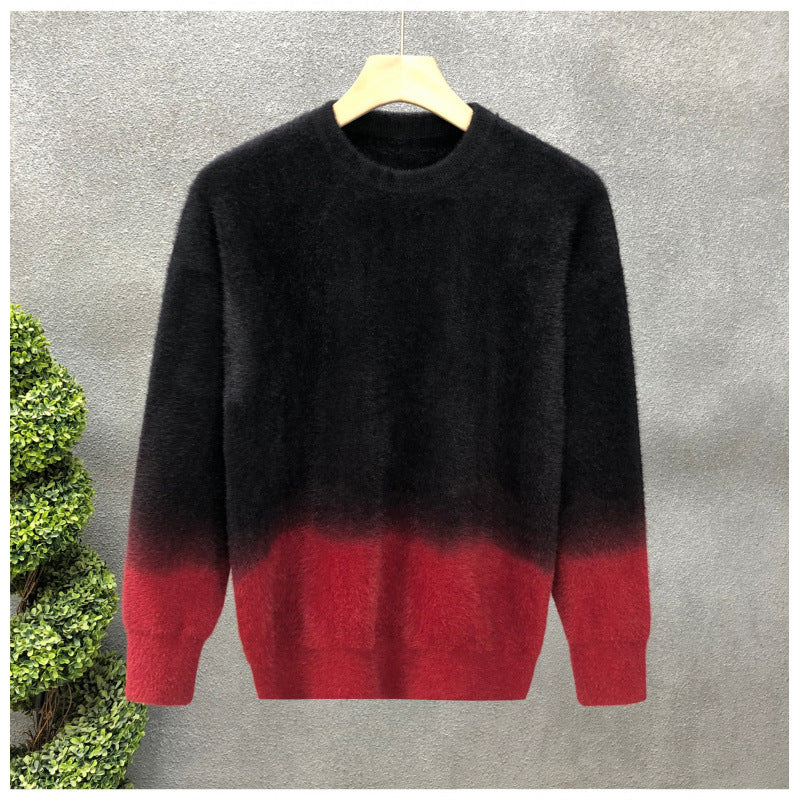 Men's Fluffy Gradient Pullover made of Mohair Mix with Round Neck and Straight Cut Mune Fashion