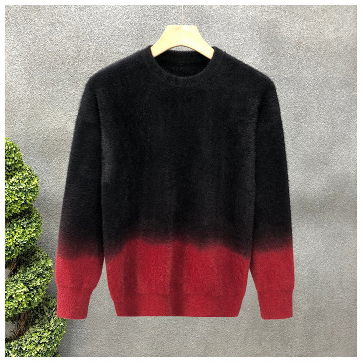Men's Fluffy Gradient Pullover made of Mohair Mix with Round Neck and Straight Cut Mune Fashion