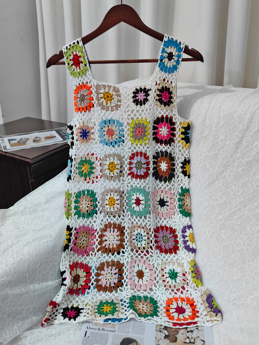 Women airy crochet dress with colorful granny square pattern Mune Fashion