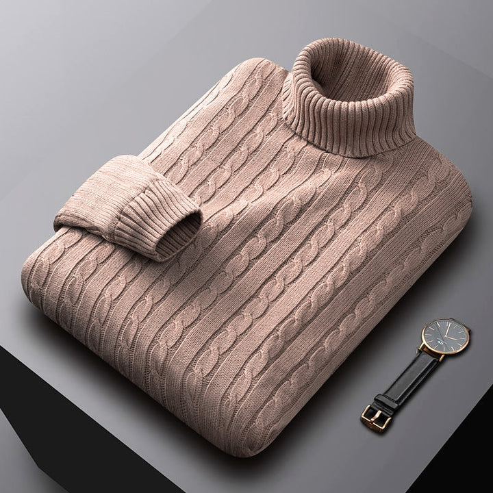 Men's chunky knitted turtleneck sweater with cable pattern and warming knit structure Mune Fashion