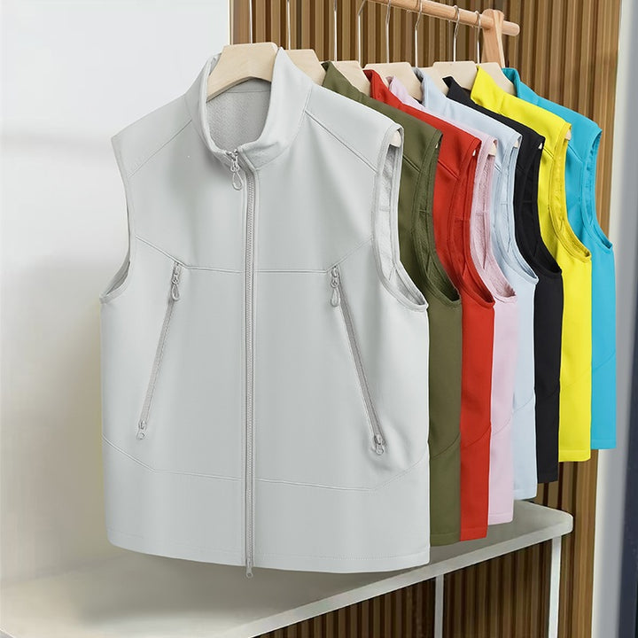 Men's Water-Repellent Softshell Vest with Stand-Up Collar, Zipper Pockets & Breathable Lining Mune Fashion