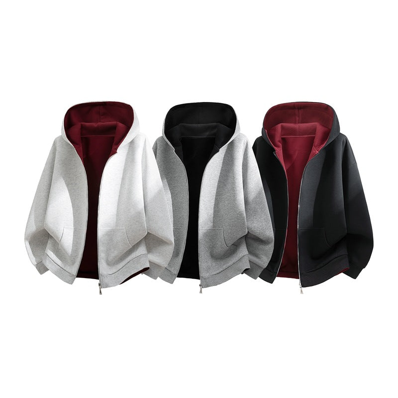 Unisex Oversize Zip-Hoodie with two-tone lining, boxy cut & two-way zipper Mune Fashion