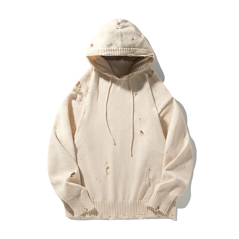 Unisex Oversize Knit Hoodie in Destroyed Look Mune Fashion