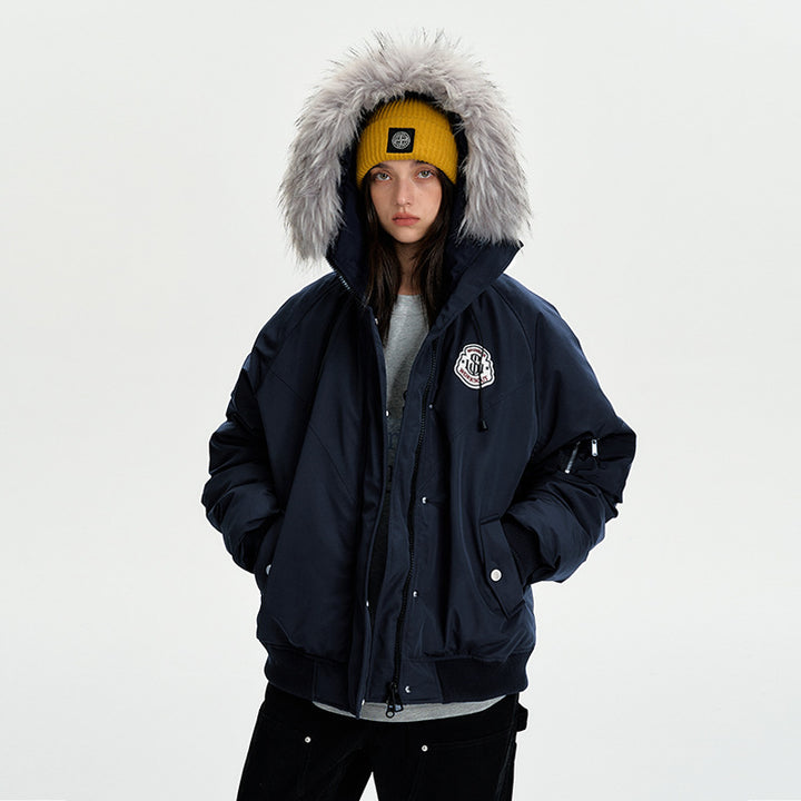 Women’s oversized thermo parka with voluminous hood, detachable faux fur trim and ribbed cuffs Mune Fashion