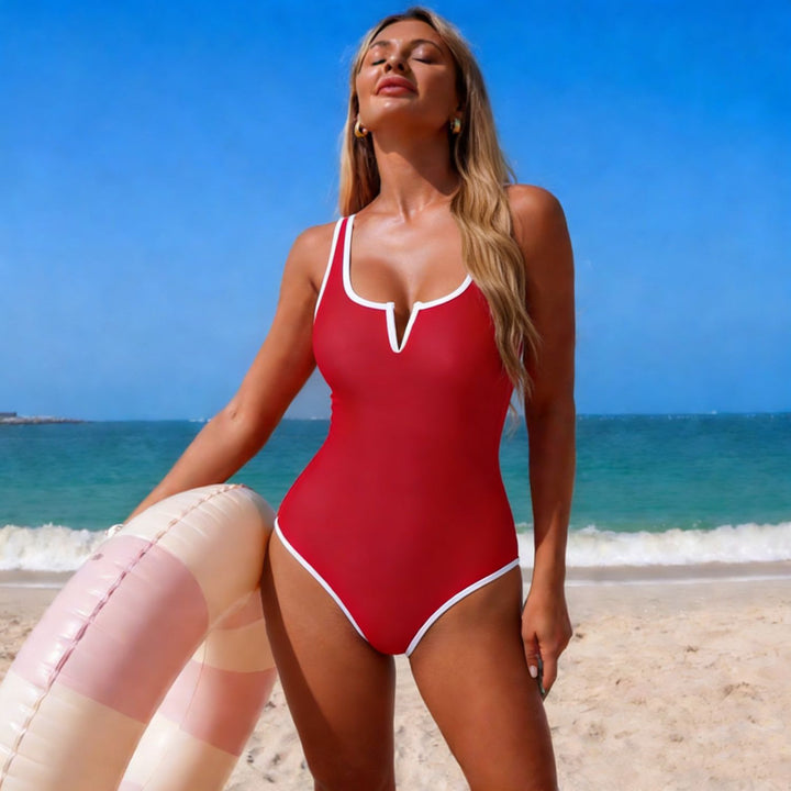 Women's sporty one-piece swimsuit with deep V-neck Mune Fashion