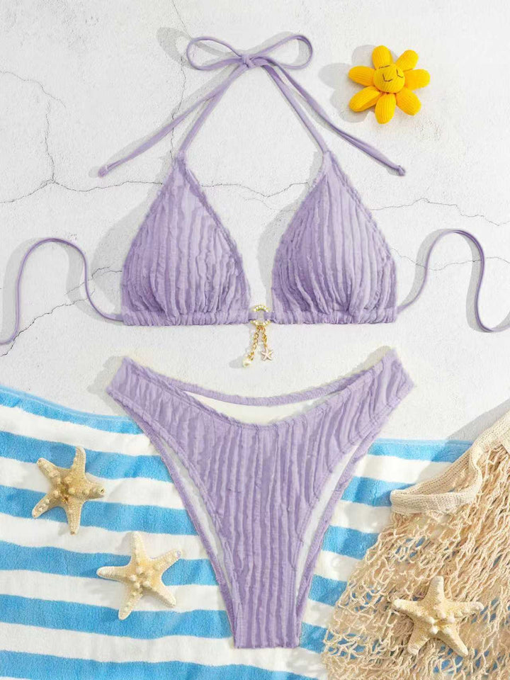 Women Triangle Bikini with Ribbed Design Mune Fashion