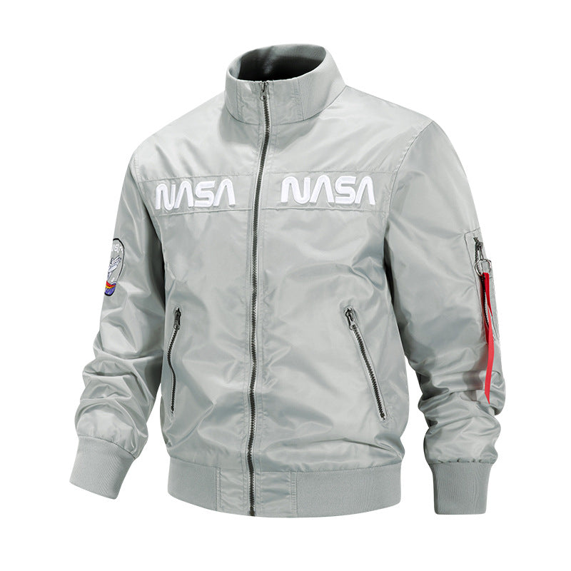 Men's  retro-space pilot bomber with embroidered NASA chest panels and sleeve utility pocket Mune Fashion