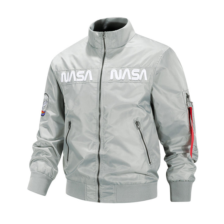 Men's  retro-space pilot bomber with embroidered NASA chest panels and sleeve utility pocket Mune Fashion