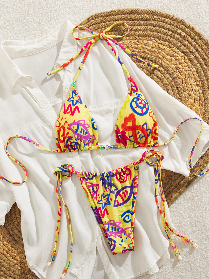 Women's triangle bikini with colorful pattern and adjustable tie straps Mune Fashion