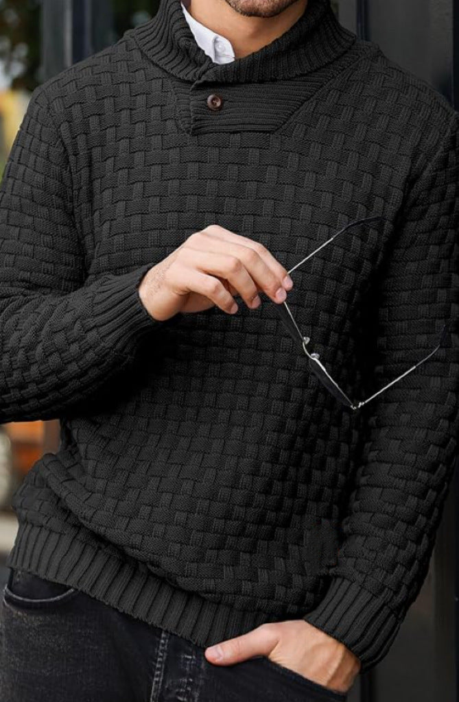 Men's structured knit sweater with high collar and decorative button placket Mune Fashion