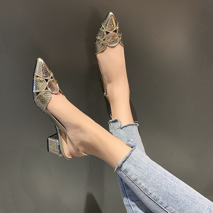 Women's Slingback Pumps with Snake Print and Decorative Mosaic Application Mune Fashion
