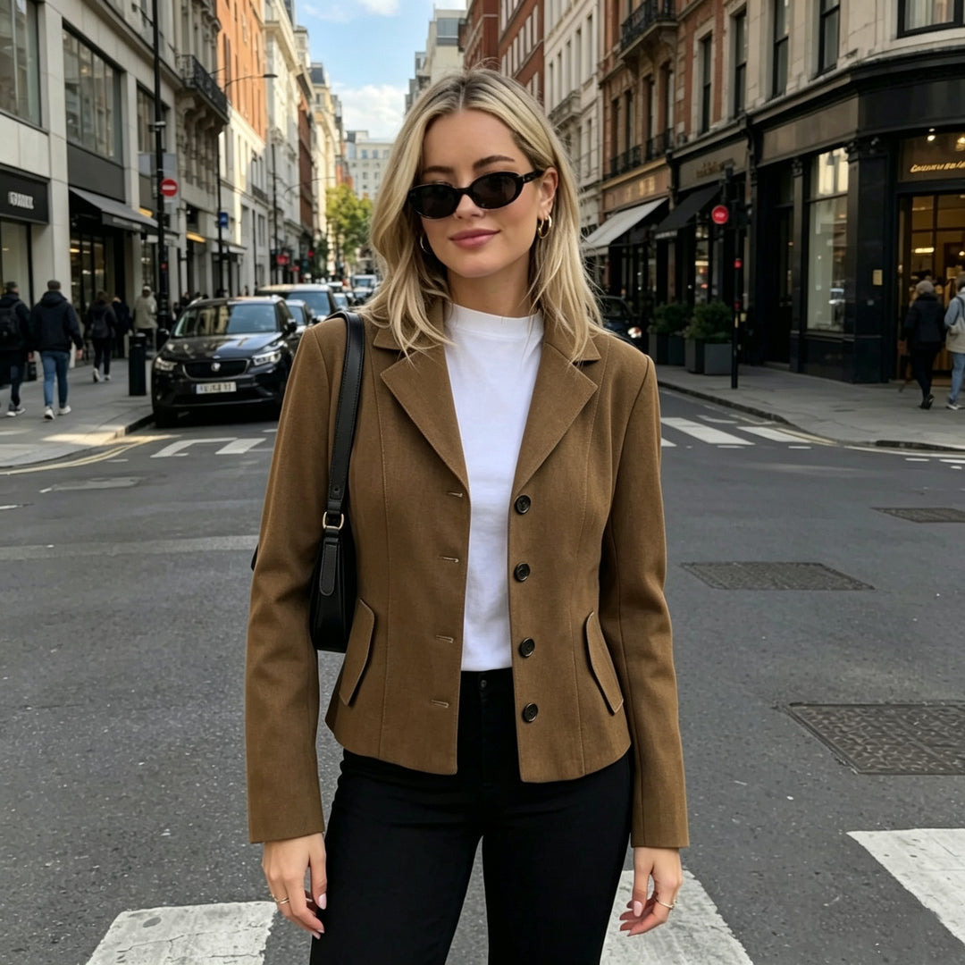 Women Tailored Short Blazer with Fitted Seams and Flap Pockets Mune Fashion