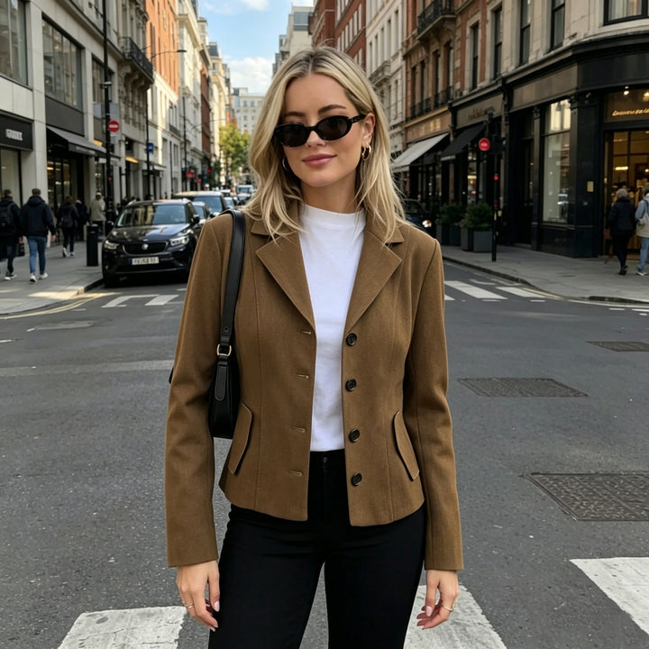 Women Tailored Short Blazer with Fitted Seams and Flap Pockets Mune Fashion