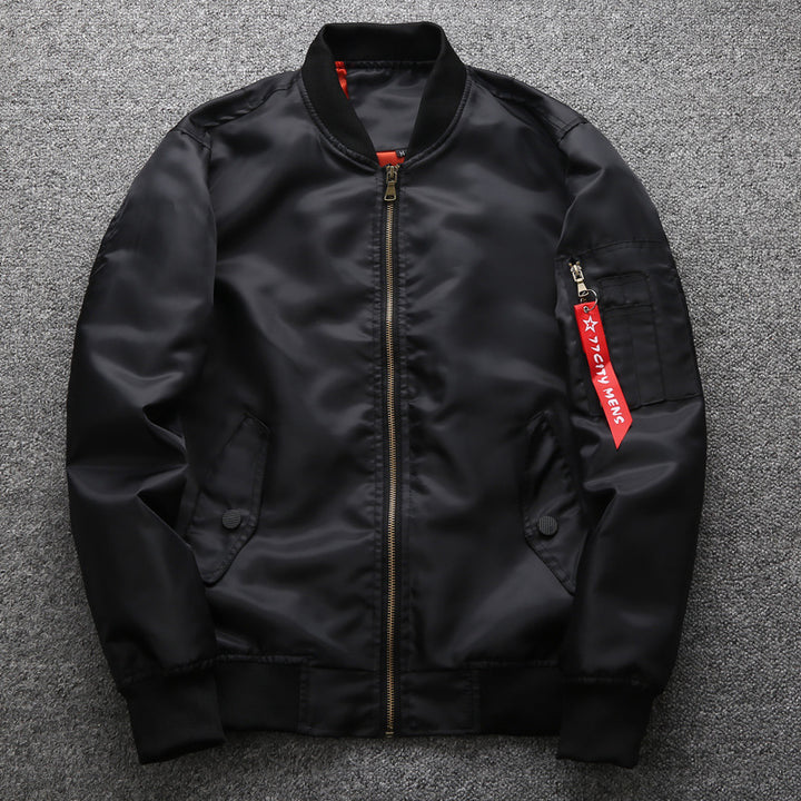 Men's Urban Nylon Bomber in Flight Look with Zipper Arm Pocket and Elastic Cuffs Mune Fashion