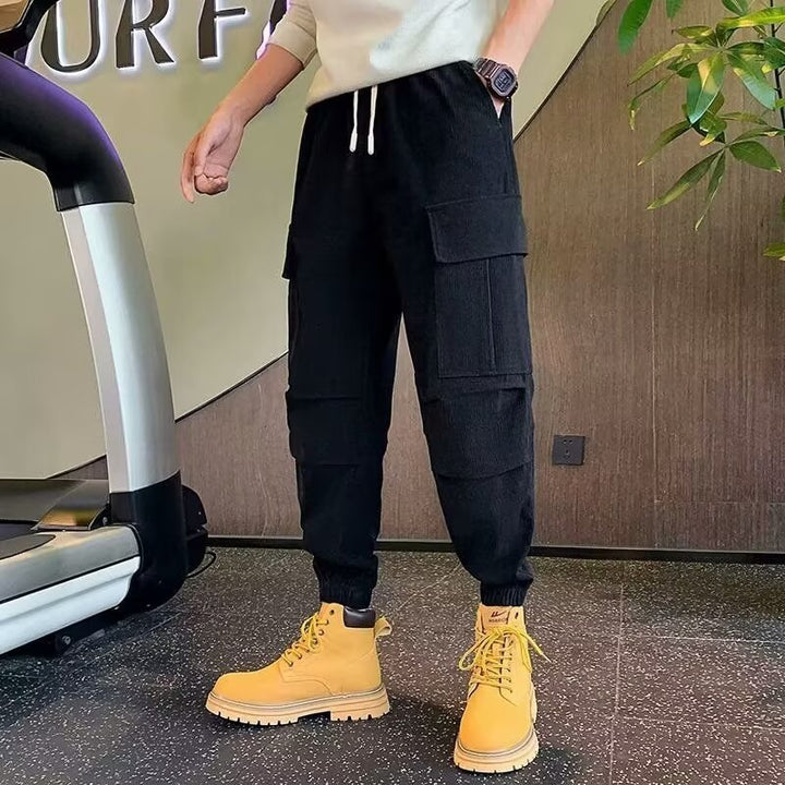 Men's cargo jogging pants made of corduroy look with multiple pockets and elastic hem Mune Fashion