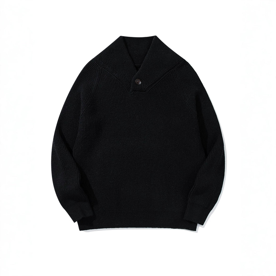Unisex Ribbed Shawl Collar Sweater with One-Button Detail Mune Fashion