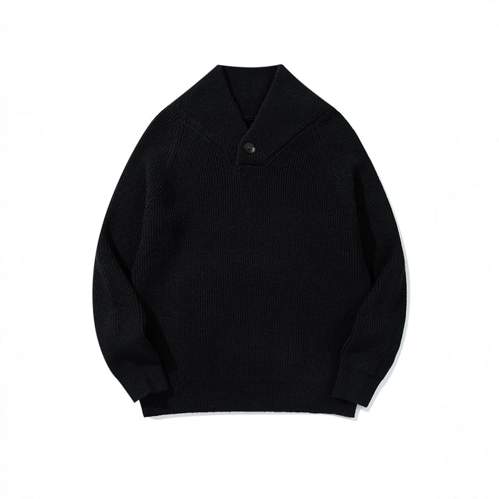 Unisex Ribbed Shawl Collar Sweater with One-Button Detail Mune Fashion