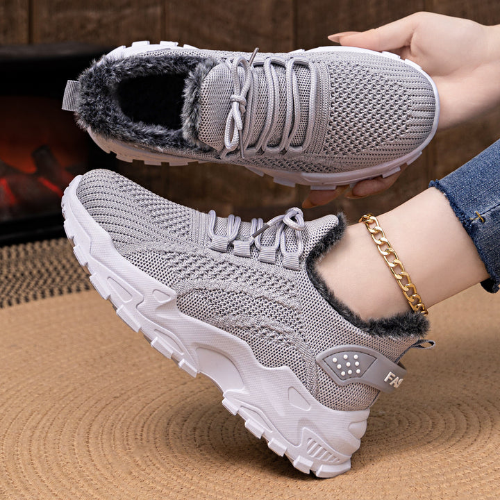Women's knitted winter chunky sneakers with cozy faux fur lining and profiled cushioning sole Mune Fashion