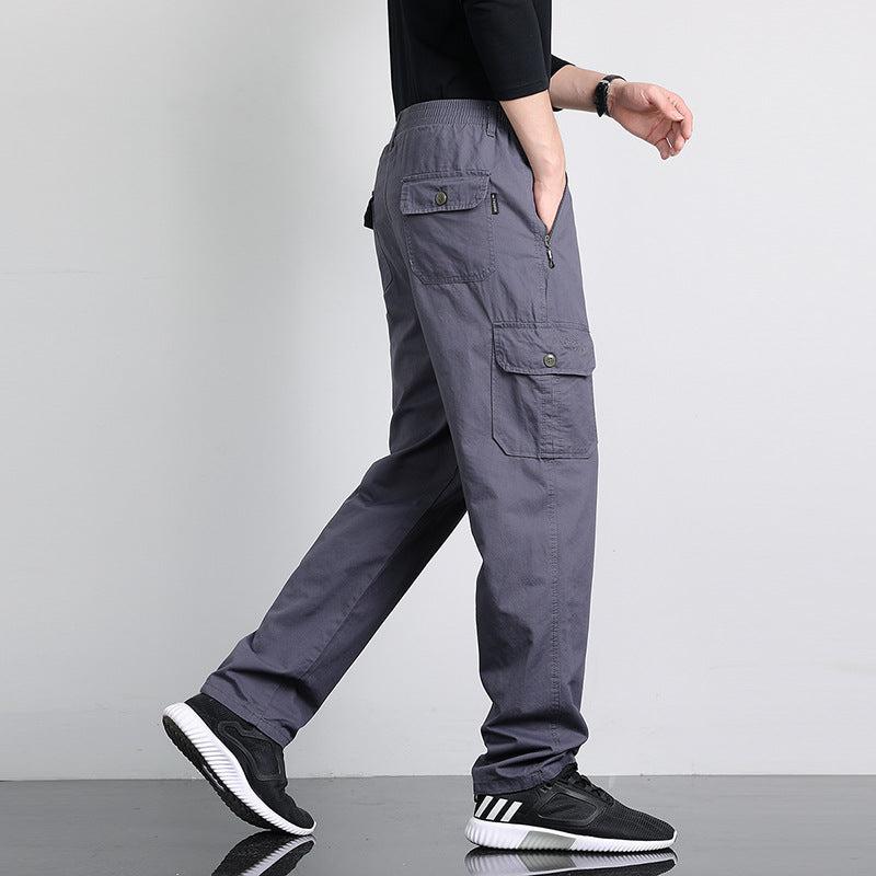Men's Loose Cargo Pants with Elastic Waistband, Multi-Pockets & Straight Leg Mune Fashion