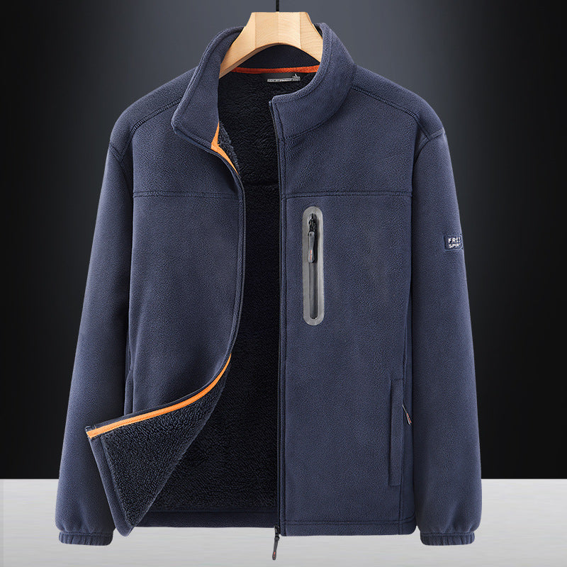 Men's microfleece outdoor jacket with waterproof breast pocket, stand-up collar, and teddy fleece lining Mune Fashion