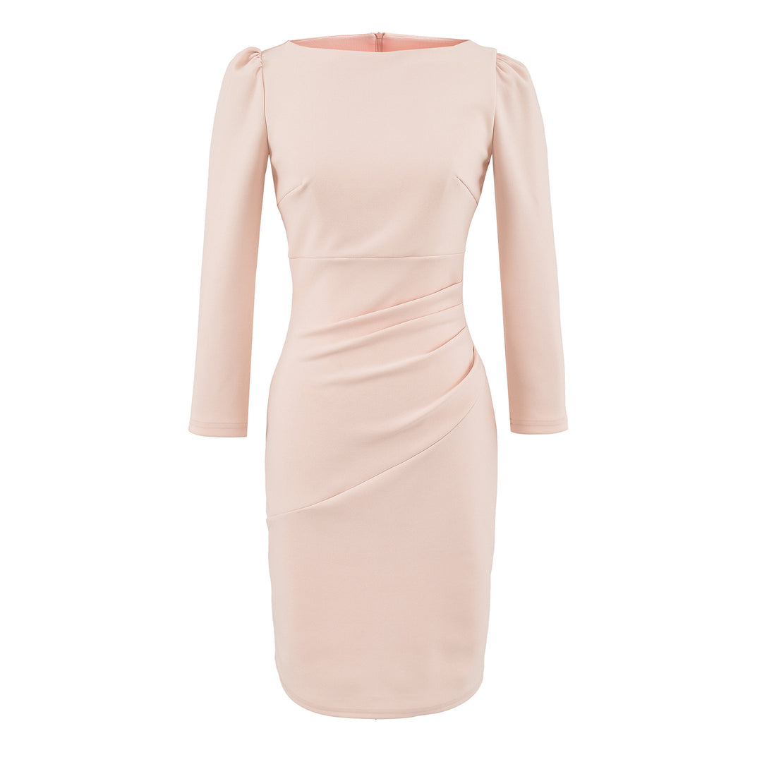 Women Figure-hugging Midi Dress with Gathered Wrap Look and Long Sleeves Mune Fashion